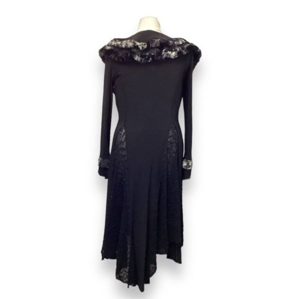 Joseph Ribkoff Women's Faux Fur Trim Duster Cardigan Glamcore Witchy Gothic 8 - Picture 5 of 9